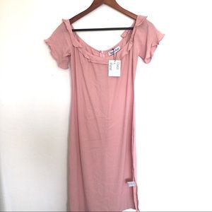 Dance and Marvel pink dress with ruffles and slit